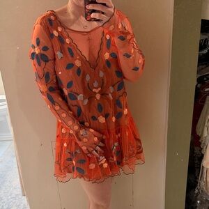 Lulus Orange and Blue Floral Mini Dress